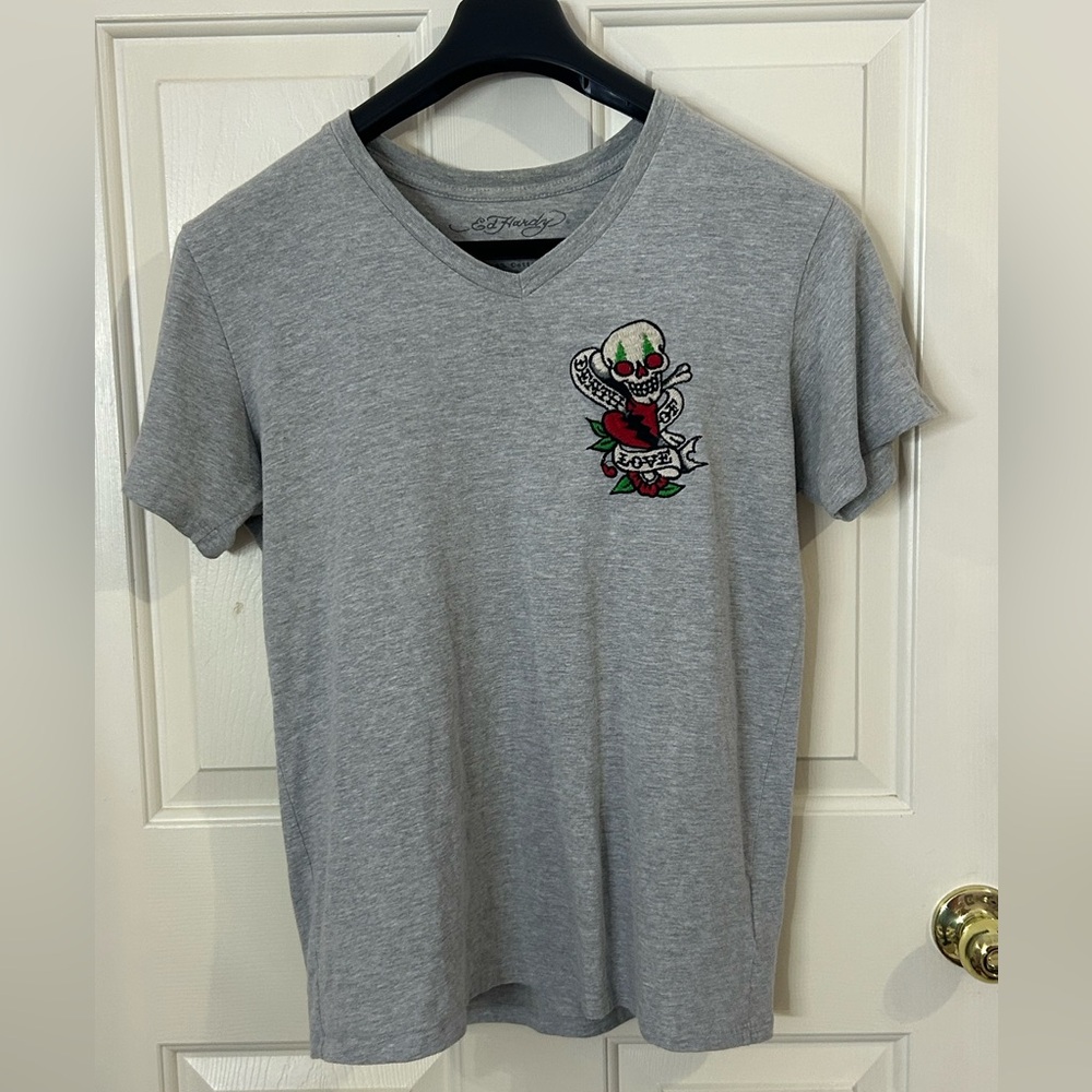 Ed Hardy Men’s Small V-Neck Embroidered T-Shirt - Picture 2 of 10